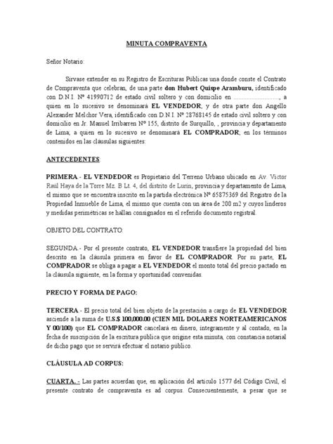 Minuta De Compra Venta Inmueble Hubert Pdf Justicia Crimen Y