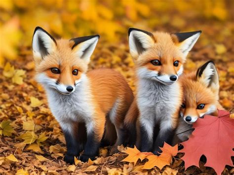 Premium Ai Image Two Baby Foxes Sitting In Fall Leaves Ai Generated