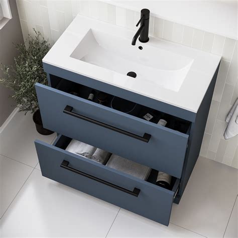 800mm Blue Freestanding Vanity Unit With Basin And Black Handle Ashford Better Bathrooms