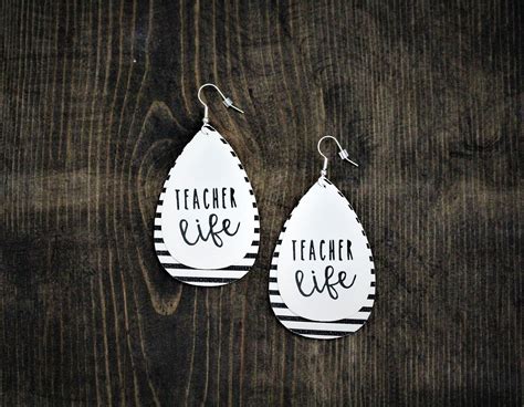 Teacher Faux Leather Earrings Large Oval Teardrop Etsy In 2021 Leather Earrings Faux