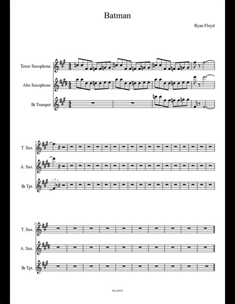 Batman Sheet Music For Tenor Saxophone Alto Saxophone Trumpet