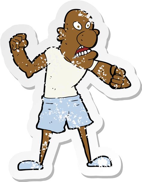 Retro Distressed Sticker Of A Cartoon Violent Man Png