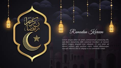 Cartaz Do Ramad Kareem Uma Estrela Dourada E Uma Lua Crescente Em