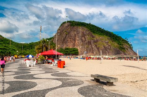 Copacabana And Leme Beaches With Kiosk And Mosaic Of Sidewalk In Rio De