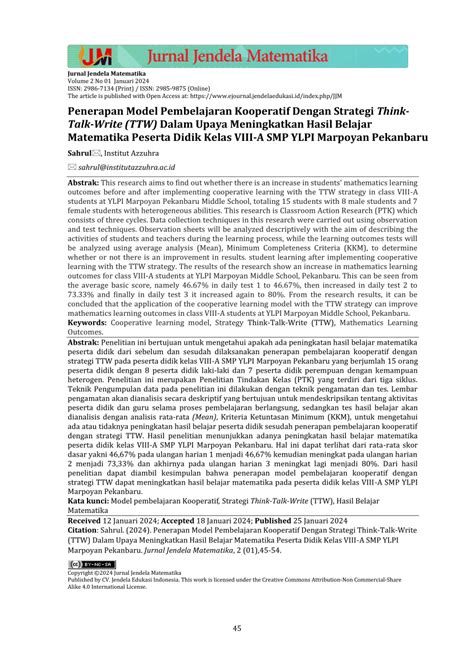 PDF Penerapan Model Pembelajaran Kooperatif Dengan Strategi Think