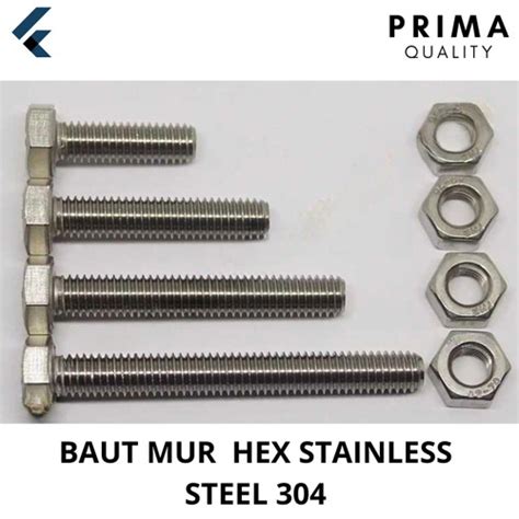 Jual Baut Mur Hex Stainless M6X10 Baut Mur Stainless 304 Hex M6 X 10