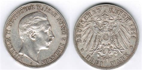 1911 A Kaiserreich Preußen 3 Mark 1911 Wilhelm II Erhaltung siehe