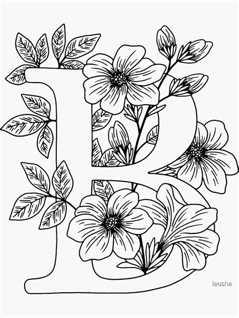 B Monogram Floral Botanical Sticker For Sale By Leoshe Coloring