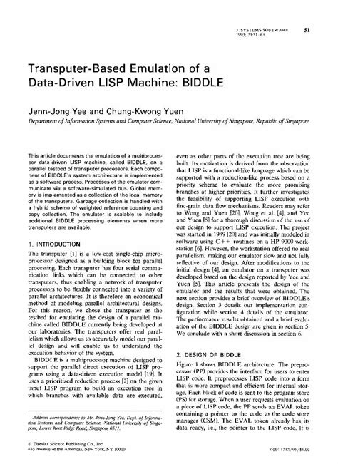 Pdf Transputer Based Emulation Of A Data Driven Lisp Machine Biddle