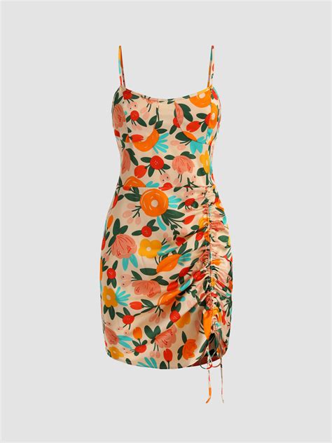 Floral Ruched Corset Cami Dress Cider