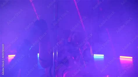 Sexy Woman Dances A Pole Dance In A Disco Club Erotic Dance On A Pole