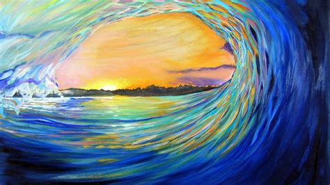 Download Sunset Sun Painting Sea Ocean Artistic Wave HD Wallpaper