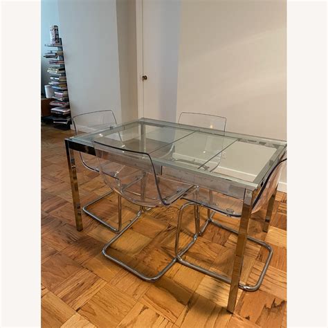 Ikea Extendable Glass Dining Work Table With 6 Chairs Aptdeco