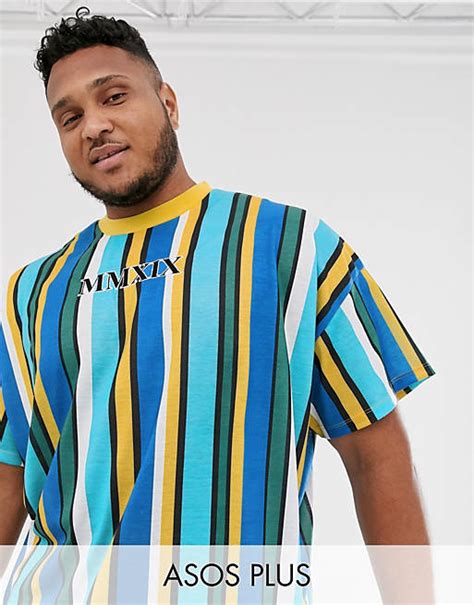 Asos Design Plus Oversized Vertical Stripe T Shirt With Roman Numeral