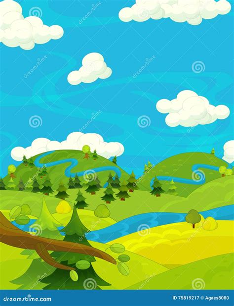 Cartoon Happy Nature Scene Stock Illustration Illustration Of