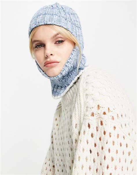 ASOS DESIGN Mixed Knit Snood Beanie In Blue Multi