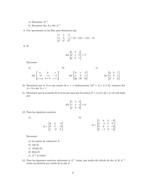 Taller Algebra Lineal Determinantes Pdf