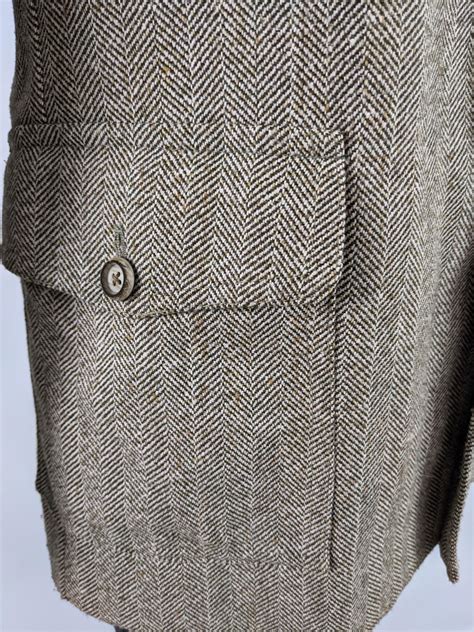 Mens Vintage Half Norfolk Herringbone Wool Tweed Jacket Coat 1970s For