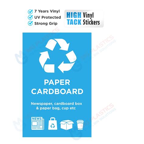 Blue Rubbish Bin Paper Cardboard Recycle Waste Sticker Bin Label High