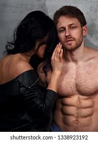 Loving Affectionate Nude Heterosexual Couple Shower Stock Photo