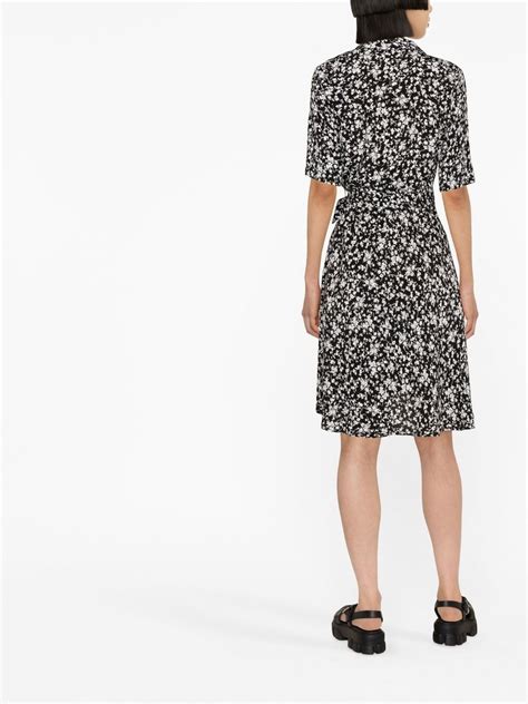 GANNI Floral Print Wrap Dress Black FARFETCH