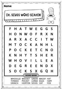 Dr Seuss Read Across America Week Cat In The Hat Word Search