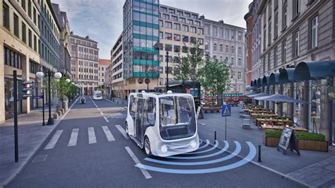 Premium Photo Autonomous Electric Bus Self Driving On Street Smart