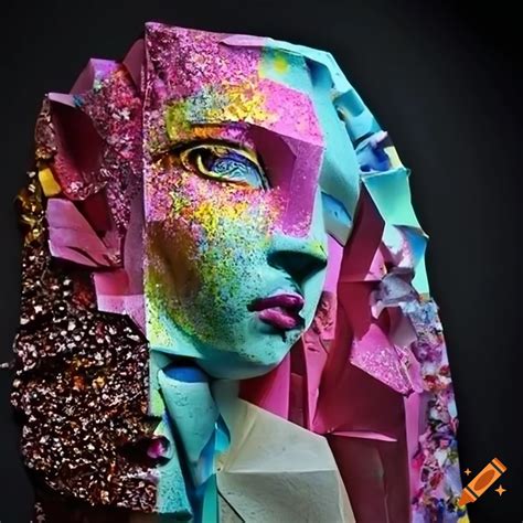 Sculpture Of Colorful Origami Figures In Intricate Detail On Craiyon