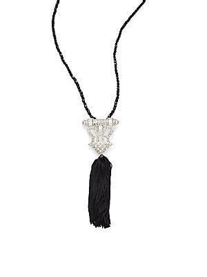 Kenneth Jay Lane Tassel Glass Crystal Pavé Art Deco Pendant Necklace In