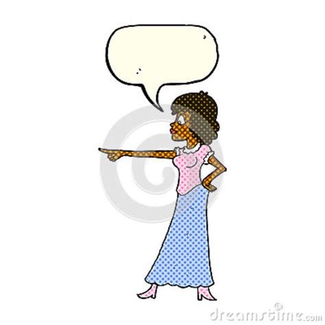 Cartoon Woman Pointing Finger With Speech Bubble Stock Illustration