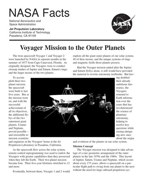 Nasa Facts Voyager Mission To Outer Planets Nasa Facts Jupiter