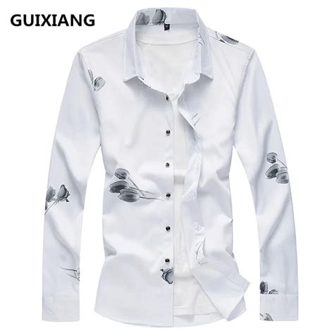 2018 Spring New Style Shirt Men S Printing Flowers Long Sleeve Shirts