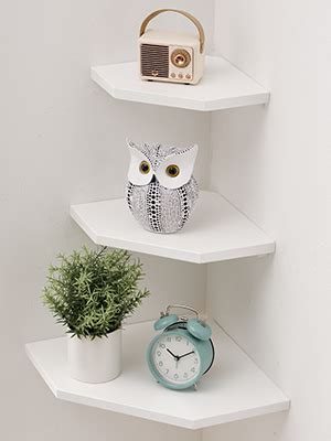 Gieanoo White Corner Shelf Set Of Solid Oak Wood White Floating