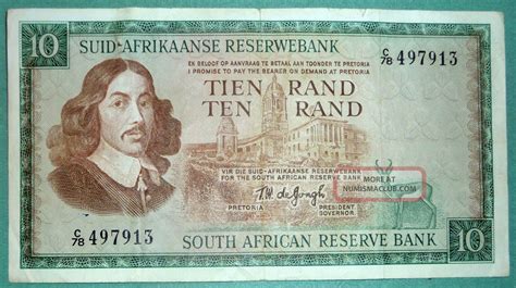 South Africa 10 Rand Note P 114 B 1967 74 Issue Watermark Springbok