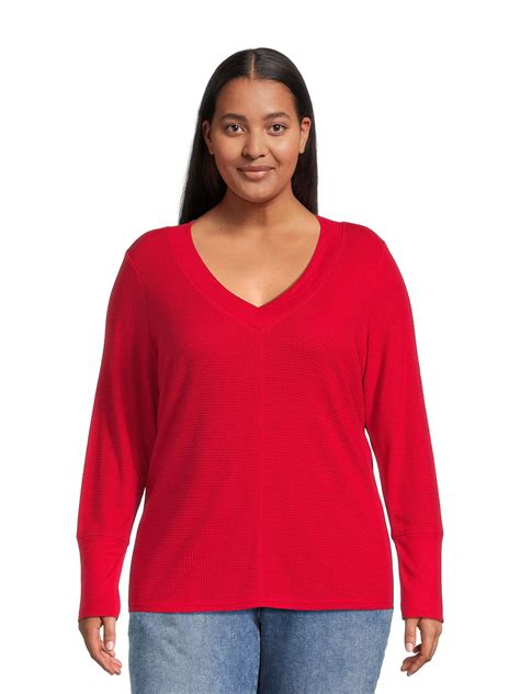 Terra And Sky Womens Plus Size Waffle V Neck Tee 2 Pack