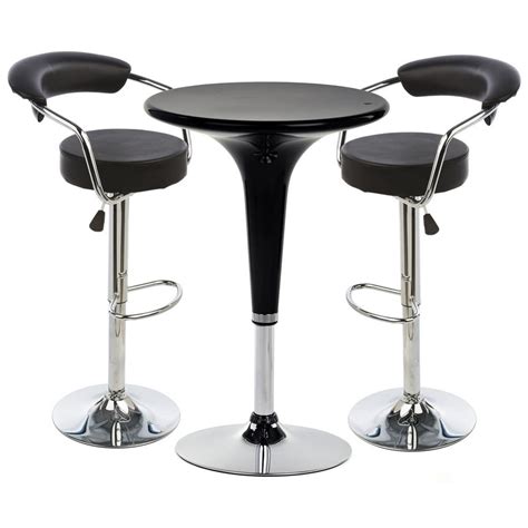 Bar Stool and Table Set, 2 Chairs, 1 Pneumatic Table, Black Leatherette ...