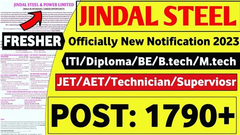 Jindal Steel Jet Aet Recruitment 2023 Fresherpost 1790 Job