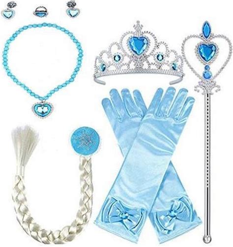 Prinsessen 9 Delig Blauw Accessoireset Vlecht Kroon Staf Ring Ketting