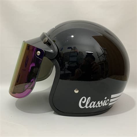 Jual Helm Bogo Classic Hitam Glossy Polos Solid Pilih Kaca Datar