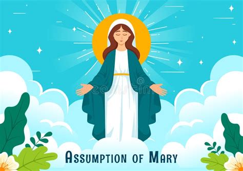 Assumption Of Mary Christian Vector Illustration Featuring The Feast Of