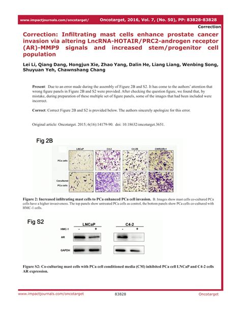 PDF Correction Infiltrating Mast Cells Enhance Prostate Cancer