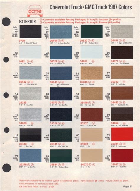 the color chart for chevrolet truck gmc trucks