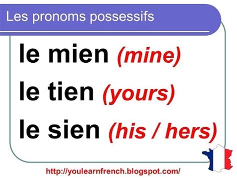 Possessive pronouns - le mien, le tien, le sien | French Grammar ...