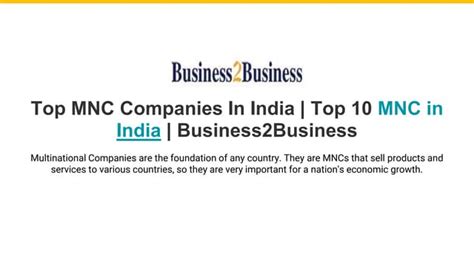 Top Mnc Companies In India Top 10 Mnc In India Business2business Pptx