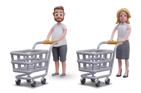 Personagens Masculinos E Femininos Realistas Com Carrinhos De Compras