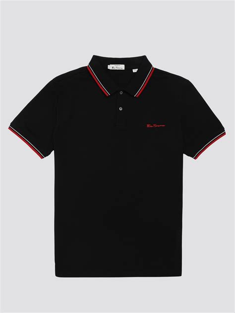 Mens Black Signature Cotton Polo Shirt Ben Sherman Est 1963