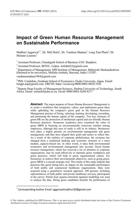 Pdf Impact Of Green Human Resource Management On Sustainable Performance