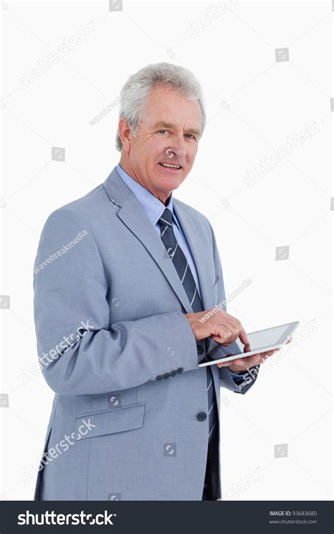 Side View Mature Tradesman Tablet Computer Stock Photo 93683680