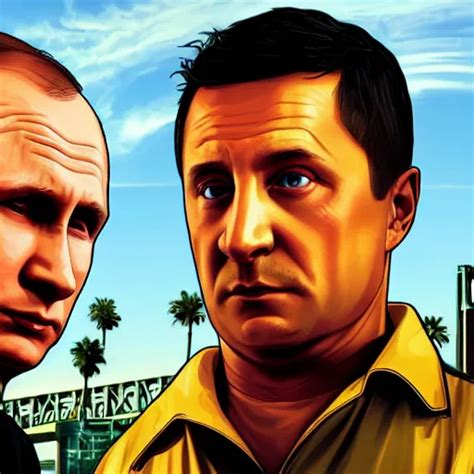 Vladimir Putin And Volodymyr Zelensky In Gta V Cover Stable