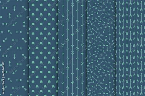 Collection Of Vector Seamless Arrows Patterns Hand Drawn Blue